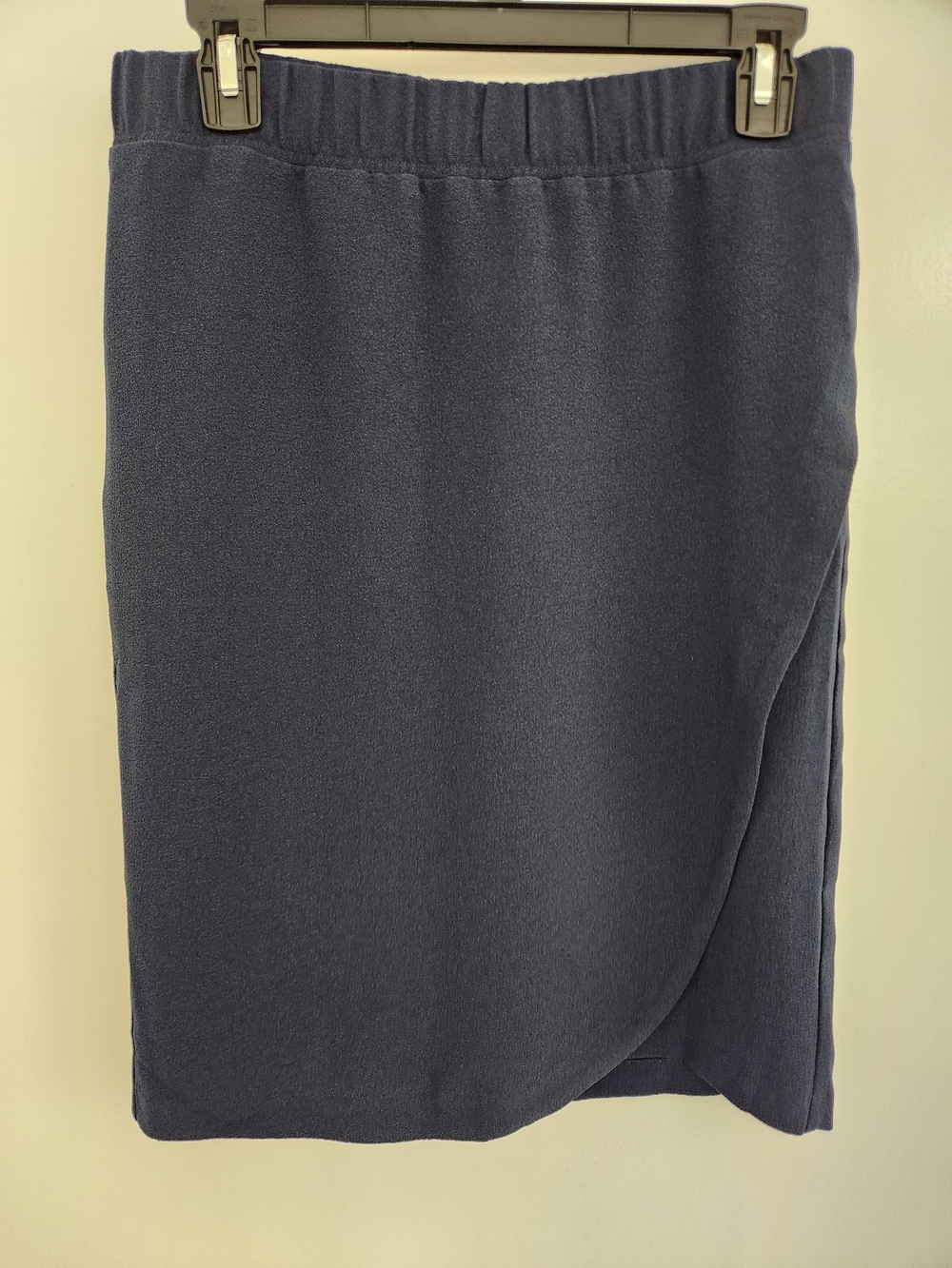Ann Taylor Stretch Knit Pencil Skirt with Wrap Front - Navy